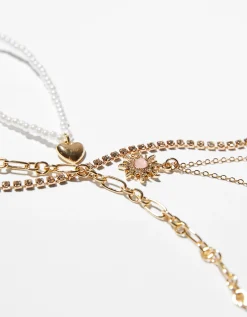 BERSHKA Set 4 collares cadena corazón Oro Store