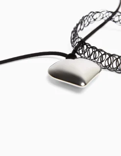 BERSHKA Set 2 collares choker corazón Plata New