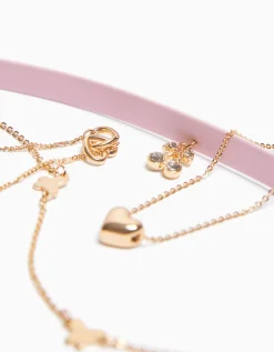 BERSHKA Set 4 collares choker mariposa corazón Oro Hot