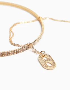 BERSHKA Set 2 collares choker y cadena charm Oro Online