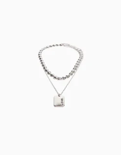 BERSHKA Set 2 collares corazón Plata Cheap