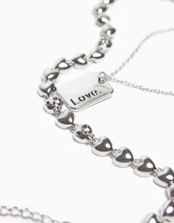 BERSHKA Set 2 collares corazón Plata Cheap