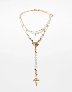 BERSHKA Set 3 collares cruz cadena Oro Flash Sale