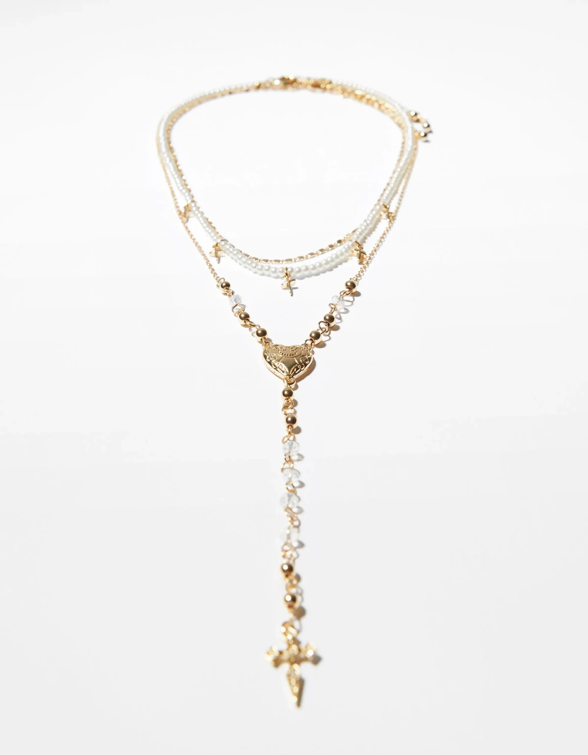 BERSHKA Set 3 collares cruz cadena Oro Flash Sale