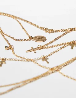 BERSHKA Set 7 collares cruz mariposa Oro Online