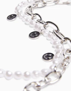 BERSHKA Set 2 collares efecto perlas cadena Plata Outlet