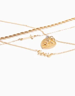 BERSHKA Set 4 collares love Oro Best Sale