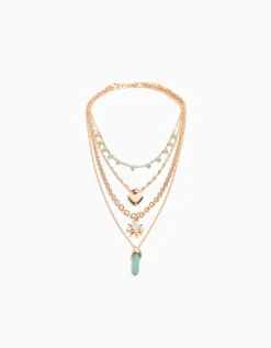 BERSHKA Set 4 collares pedrería Oro Fashion