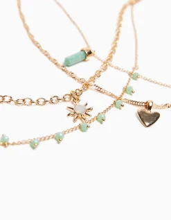 BERSHKA Set 4 collares pedrería Oro Fashion