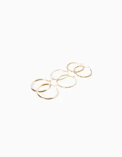 BERSHKA Set 3 pares de pendientes aros finos textura Oro Sale