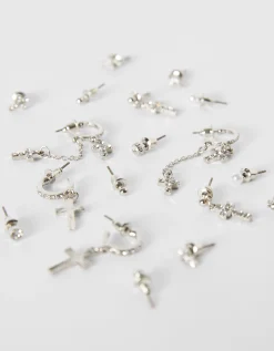 BERSHKA Set 9 pares de pendientes cruz Plata Best
