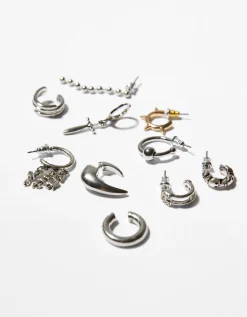 BERSHKA Set 10 pendientes Plata Sale