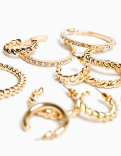 BERSHKA Set 6 pendientes aro Oro Best