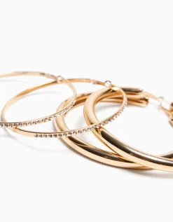 BERSHKA Set 2 pendientes aro XL Oro New