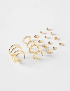 BERSHKA Set 9 pendientes aros corazón Oro Online