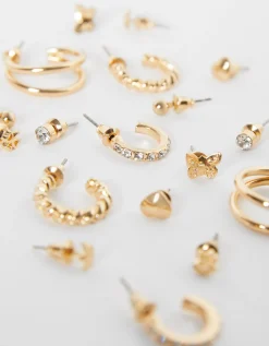 BERSHKA Set 9 pendientes aros corazón Oro Online