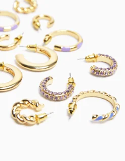BERSHKA Set 6 pendientes aros esmalte pedrería Oro Online