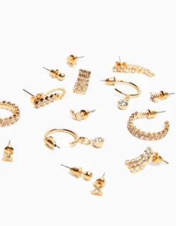 BERSHKA Set 8 pendientes aros pedrería Oro Fashion