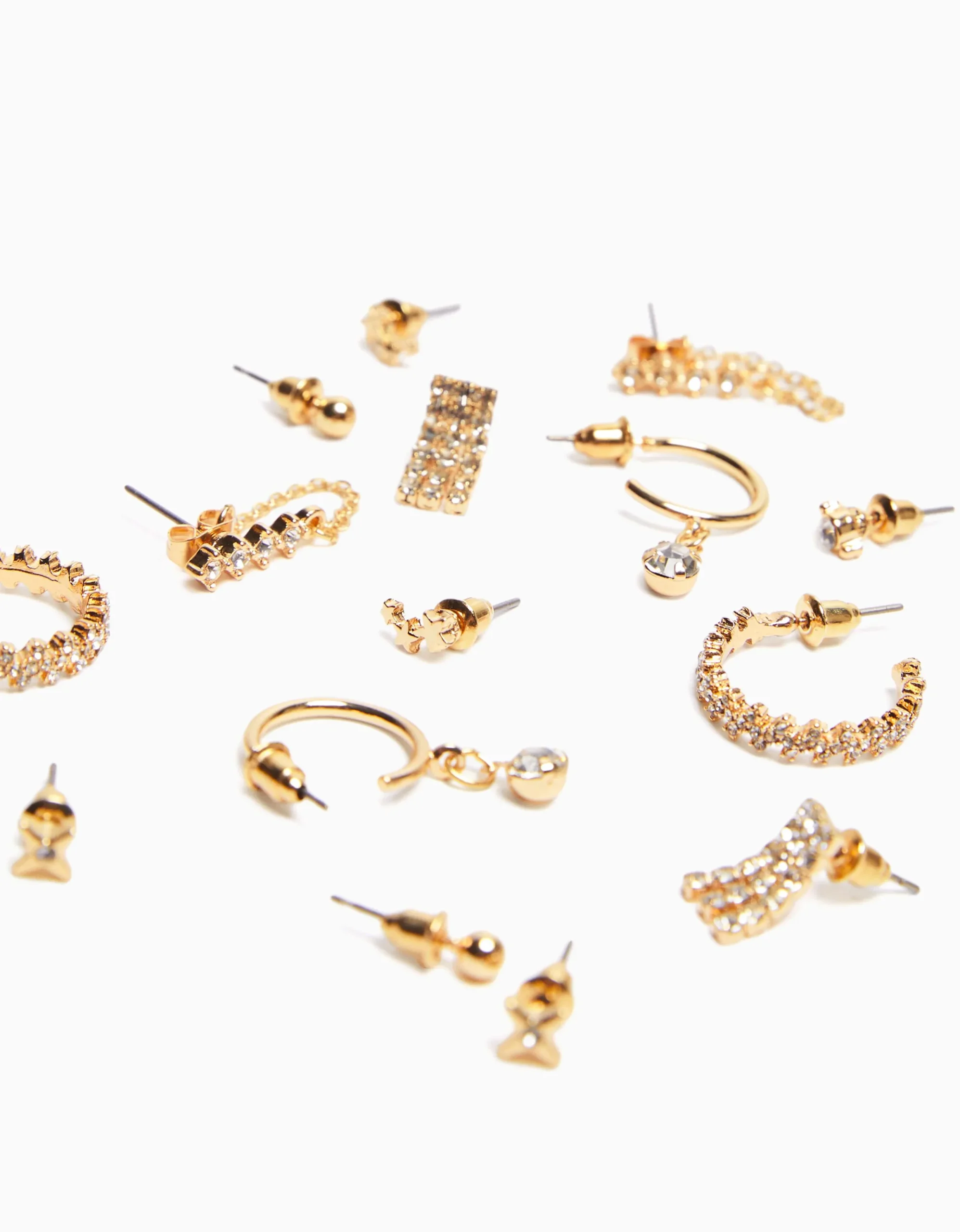 BERSHKA Set 8 pendientes aros pedrería Oro Fashion