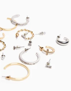 BERSHKA Set 9 pendientes aros pedrería Oro New