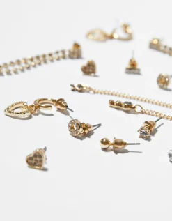BERSHKA Set 9 pendientes cascada pedrería Oro Online