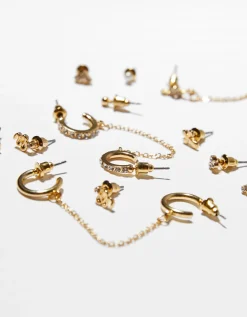 BERSHKA Set 9 pendientes cruz serpiente efecto Oro Best