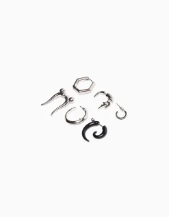 BERSHKA Set 6 pendientes ear cuff Plata Fashion