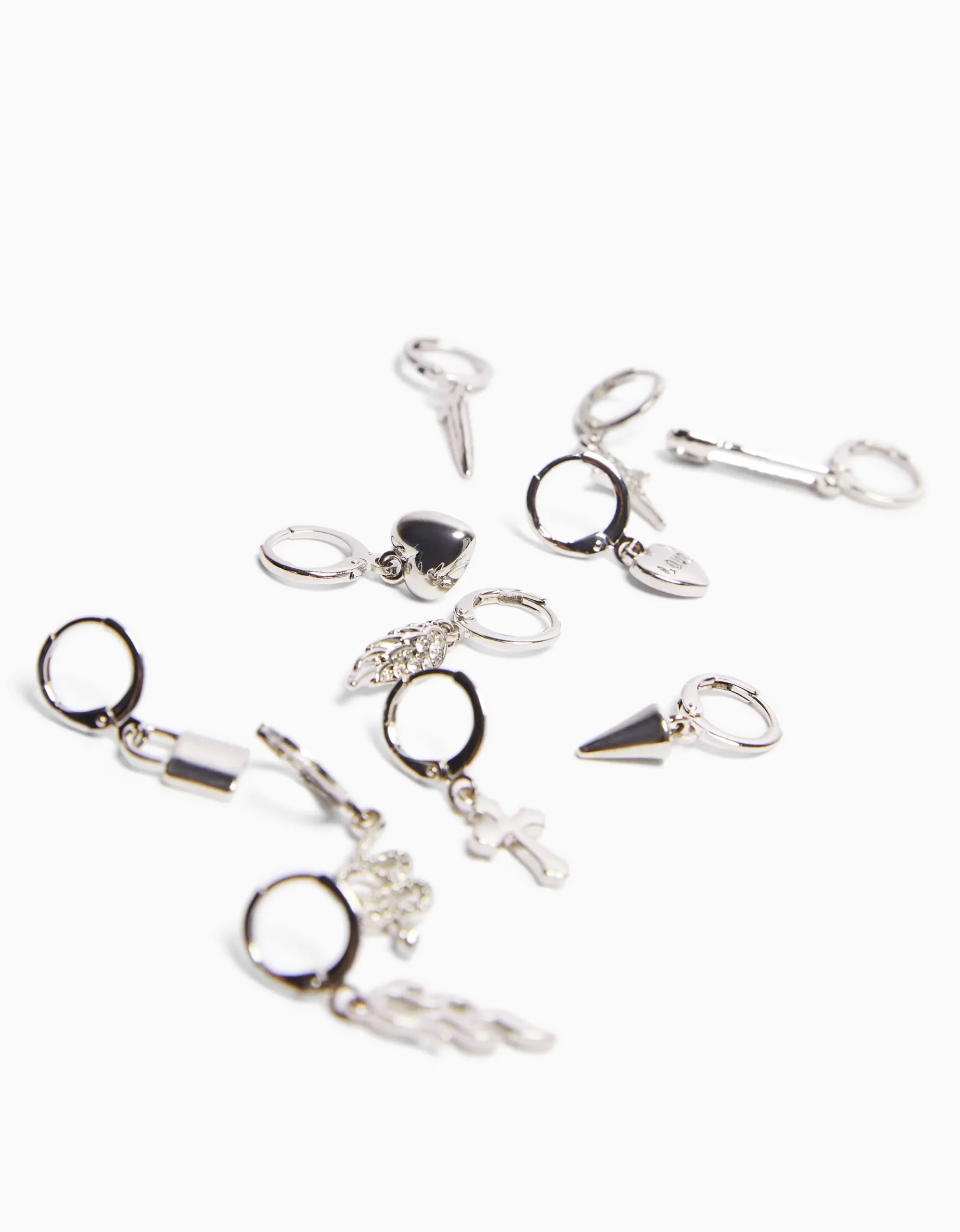 BERSHKA Set 11 pendientes ear cuff serpiente cruz pincho Plata Cheap