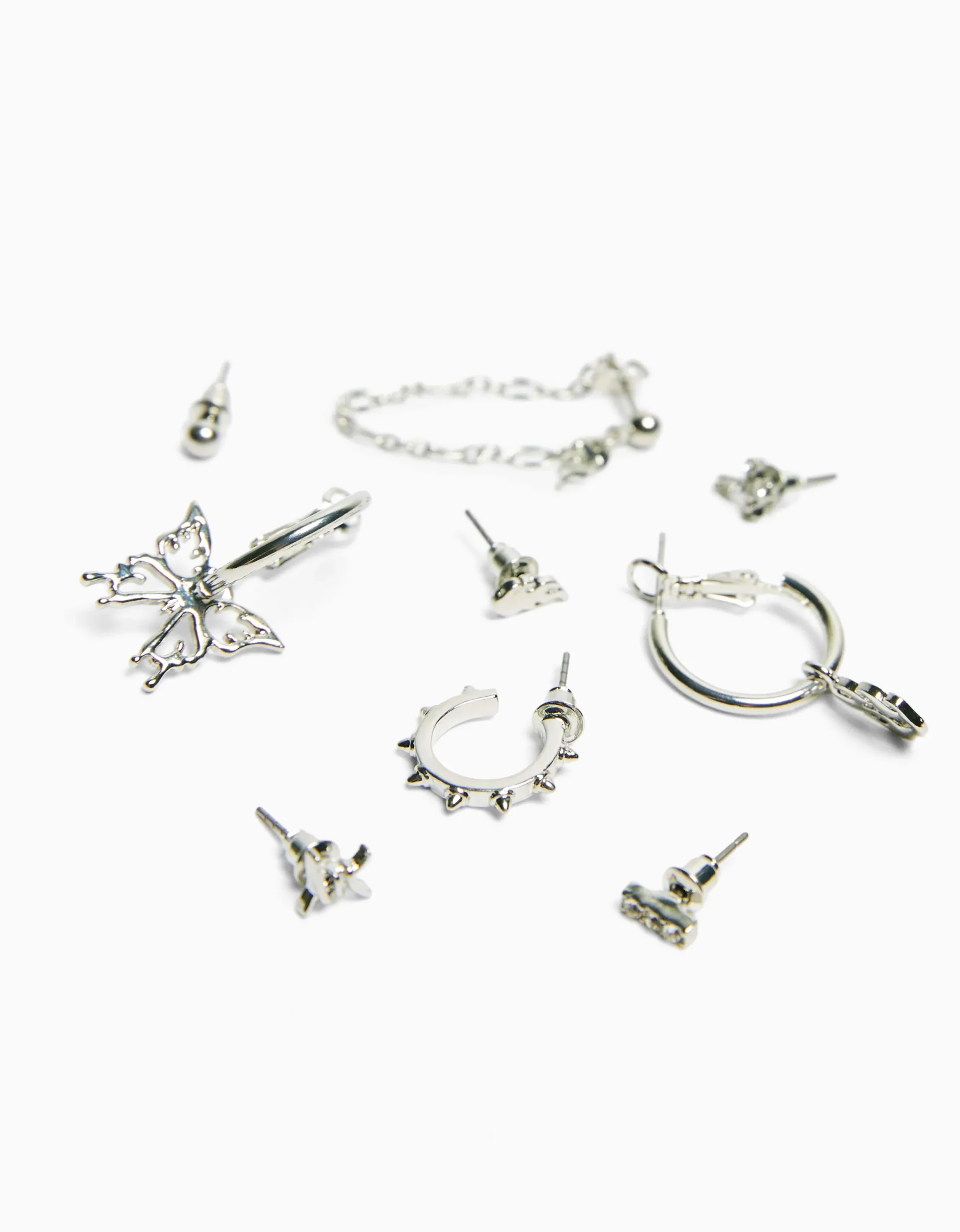 BERSHKA Set 9 pendientes ear cuff edgy Plata Flash Sale