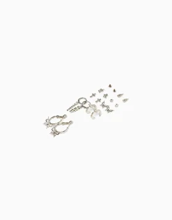 BERSHKA Set 9 pendientes edgy Plata Online