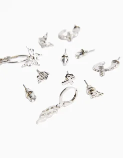 BERSHKA Set 9 pendientes edgy Plata Online
