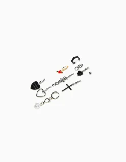 BERSHKA Set 10 pendientes love Plata Cheap