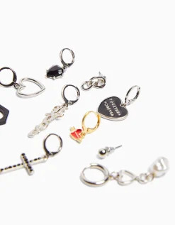 BERSHKA Set 10 pendientes love Plata Cheap