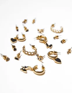 BERSHKA Set 9 pendientes mariposa corazón Oro Cheap