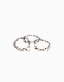 BERSHKA Set 3 pulseras cadenas Plata New