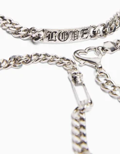 BERSHKA Set 3 pulseras cadenas Plata Best Sale