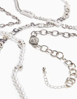 BERSHKA Set 5 pulseras perlas Blanco Flash Sale