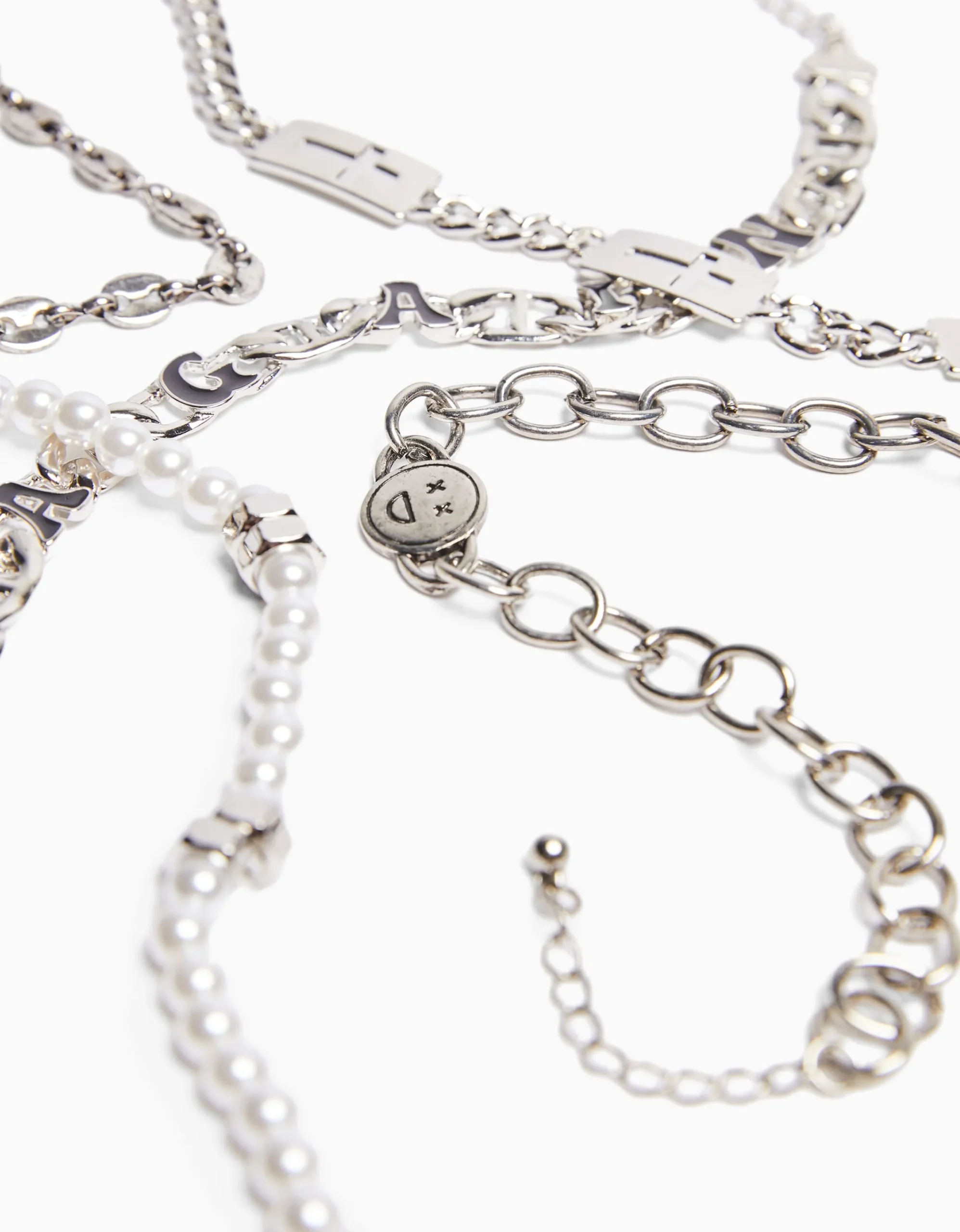 BERSHKA Set 5 pulseras perlas Blanco Flash Sale