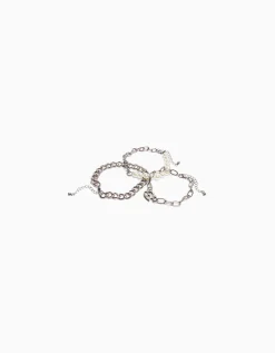 BERSHKA Set 3 pulseras perlas cadenas Plata Fashion