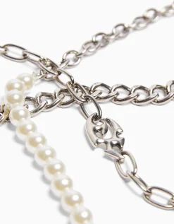 BERSHKA Set 3 pulseras perlas cadenas Plata Fashion