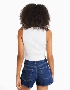 BERSHKA Short denim mom Azul Best