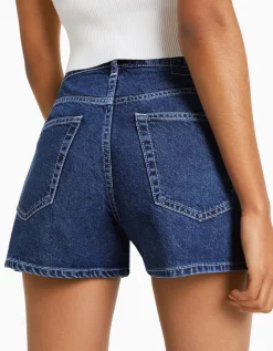 BERSHKA Short denim mom Azul Best