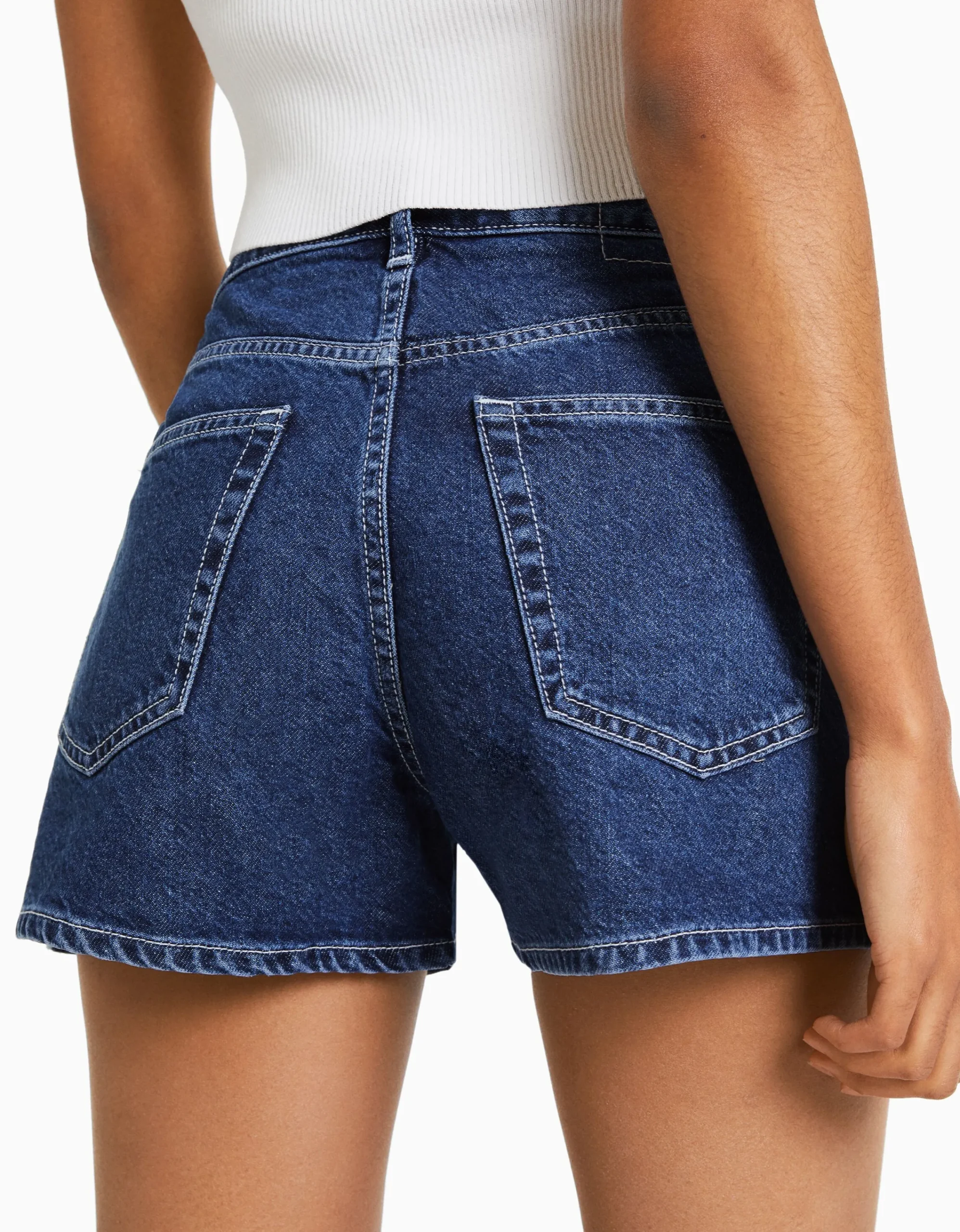 BERSHKA Short denim mom Azul Best