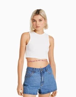 BERSHKA Short denim mom Azul Best Sale