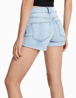 BERSHKA Short denim roll up Blanco Flash Sale