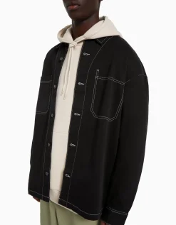 BERSHKA Sobrecamisa algodón hilo contraste Negro Best Sale