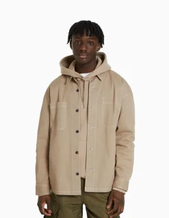 BERSHKA Sobrecamisa algodón hilo contraste Arena New
