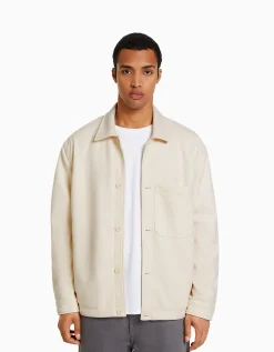 BERSHKA Sobrecamisa efecto ante Blanco Store