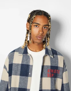 BERSHKA Sobrecamisa franela cuadros Gris Fashion