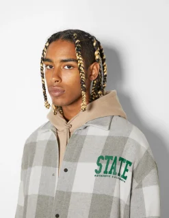 BERSHKA Sobrecamisa franela cuadros Gris Best Sale